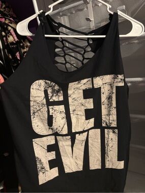 POP GET EVIL Graphic Lattice-Back Tank Top metal rock shirt shiprocked